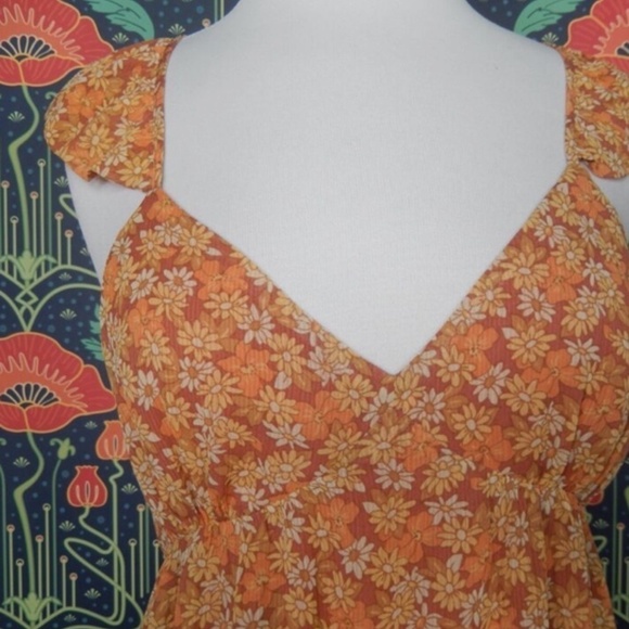 Madewell Orange Georgette Ruffle-Sleeve Tiered Midi Dress in Daisy Meadow Nwt 4 - Picture 5 of 7